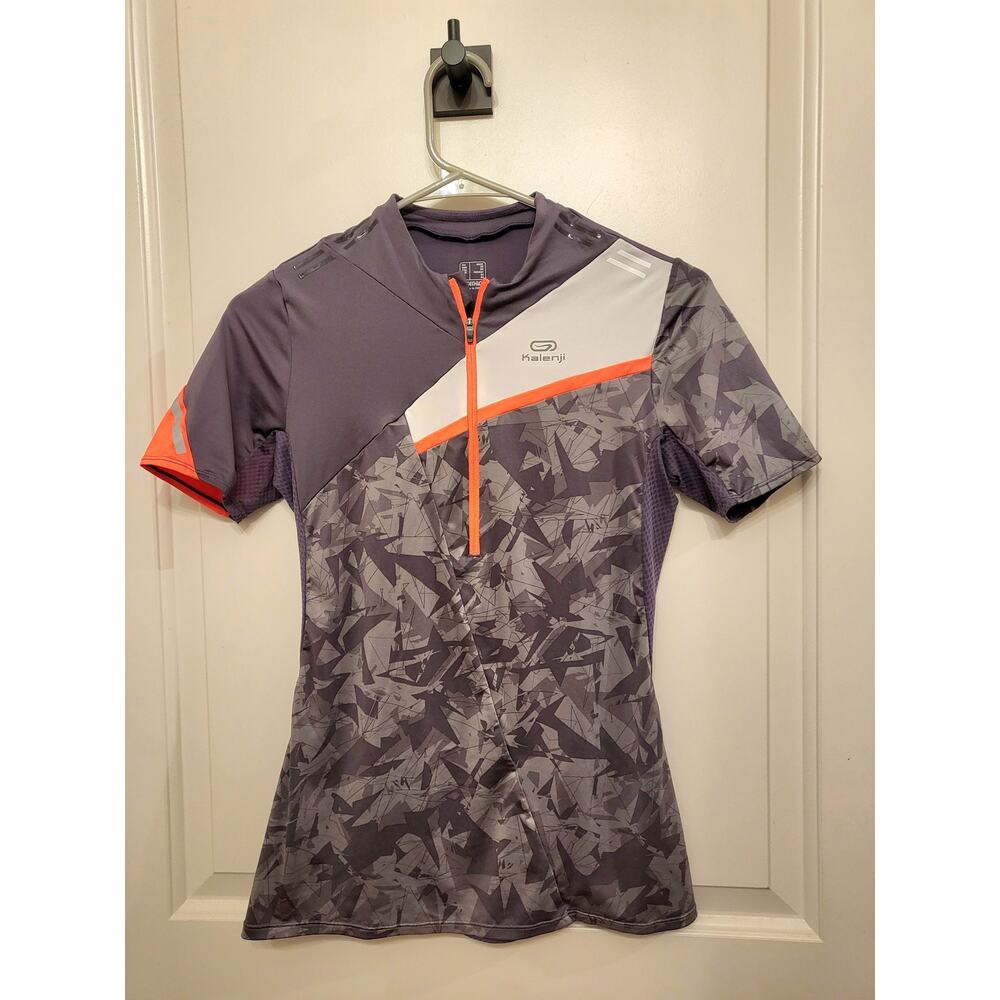 Women's Cycling Jersey Black Grey Camo Quarter Zip Decathlon Kalenji Size XS
